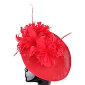 abordables Fascinators-Coiffe Tulle Imitation Lin Chapeau Fedora Course de Chevaux ancien Mignon Avec Plume Casque Couvre-chef