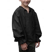 cheap Tops-Retro Vintage Medieval Renaissance Shirt Pirate Viking Lace up Solid Color Boys Pirate Halloween Carnival Children&#039;s Day Vacation Casual Daily LARP Kid&#039;s Shirt Spring &amp; Summer