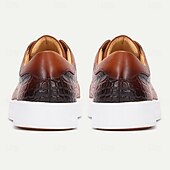 economico Scarpe da ginnastica in pelle premium-scarpe da ginnastica da uomo in vera pelle marrone – eleganti scarpe casual con lacci e stampa coccodrillo per l'uso quotidiano