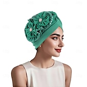 abordables Fascinators-Coiffure Mélange Polyester / Coton Chapeau souple Turbans Mariage Église Avec Perlage Paillettes Casque Couvre-chef