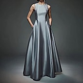 abordables Robes de Soirée-Robe de Soirée A-Line Robe de Fête Soirée Prom Longueur de Sol Sans Manches Col Ronde Coton Dos Nu avec Croisés