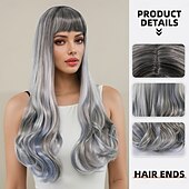baratos Perucas Sintéticas sem Touca-Perucas sintéticas Ondulado Trama Curly Corte em Camadas Com Franjas Fabrico à Máquina Peruca 28 polegadas A1 Cabelo Sintético Mulheres Clássico Confortável Cores Gradiente Multi Cores