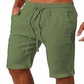cheap Classic-Men&#039;s Shorts Linen Shorts Summer Shorts Beach Shorts Drawstring Elastic Waist Plain Comfort Breathable Knee Length Outdoor Daily Beach Fashion Classic Style Black White