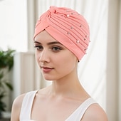 economico Copricapi da cerimonia-Copricapo Misto Poliestere / Cotone Cappello floscio turbanti Casuale Chiesa Con Perline Colore puro Copricapo Copricapo