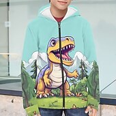 billiga Pojkens 3D-djur-Pojkar 3D Dinosaurie Huvtröja Kappa Ytterkläder Långärmad Vår Höst Förtjusande Sport Barn 4-12 år Blixtlås Gata Dagligen Normal