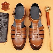 cheap Premium Leather Sandals-Men&#039;s Leather Fisherman Sandals - Breathable Summer Closed-Toe Sandals for Casual &amp; Outdoor Wear