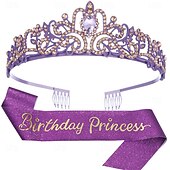 economico Forniture per Festa di Compleanno-set di accessori da 2 pezzi per compleanno principessa - cerchietto e fascia con strass per donne e ragazze