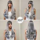 baratos Perucas Sintéticas sem Touca-Perucas sintéticas Ondulado Trama Curly Corte em Camadas Com Franjas Fabrico à Máquina Peruca 28 polegadas A1 Cabelo Sintético Mulheres Clássico Confortável Cores Gradiente Multi Cores