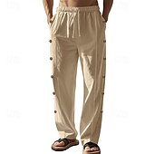 cheap Bottoms-Retro Vintage Medieval Renaissance Straight Leg Pants Pirate Viking Button Down Solid Color Men&#039;s Viking Halloween Carnival Vacation Casual Daily LARP Adults&#039; Pants