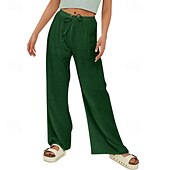 abordables Pantalon uni en coton et lin-Femmes Short en coton et lin Pantalon inspiré du lin Pantalon en coton et lin Streetwear Occasionnel Longueur complète Naturel Uni Avec Poches Conception à cordon élastique Confortable Extérieur Rue