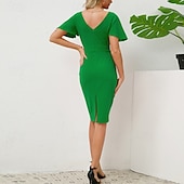 abordables Robe de cocktail-Femmes Robe Midi Robe de Cocktail Robe fourreau Mode Extérieur Date Fête du thé Coupe régulière Uni Manche Courte Col ras du cou Noir Vert Rose rouge Été