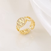 voordelige Geschenken-gepersonaliseerde letterring, cadeau voor moeder, 18k vergulde koperen ring, glad hartontwerp, verstelbare open band met zirkoon, stijlvolle en veelzijdige sieraden voor vrouwen