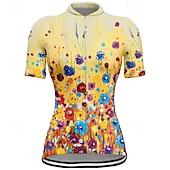 billige Dametrøyer-Dame Sykkeltrøyer Blomsternål i krystall Kortermet Sykkel T-skjorte Jersey med 3 baklommer Fjellsykling Hurtigtørkende Anatomisk design Vidje Pustende sport Gul Blå Oransje Klær