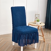 baratos Capa para Cadeira de Jantar-capas para cadeiras de jantar, capa elástica para cadeira removível e lavável capa para cadeira sala de jantar cor sólida xadrez pequeno com saia capas para cadeiras de banquete poliéster