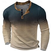 halpa Geometrinen-ombre villapaita miesten graafinen paita värilohko muotisuunnittelija perus 3d print vohveli henley rento tyyli klassinen ulkoilu päivittäin tee sininen ruskea vihreä pitkä raidallinen puuvilla