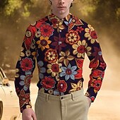 billige Topper-Retro / vintage 1970erne قميص Aloha skjorte Hippie Blomstret Kostyme Herre Maskerade Fest Dagligdagstøy Pride-parade Voksne Trøye