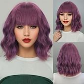 economico Parrucche trendy sintetiche-Parrucche sintetiche Ondulato Tessitura riccia Taglio asimmetrico Frangetta dritta A macchina Parrucca 14 pollici A1 Capelli sintetici Per donna Classico Comodo Colore Graduale e Sfumato Multicolore