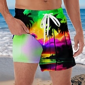 billiga Tropiska växter och blommor-Herr Kokosnötsträd Tropiska växter Fodrade shorts 2 i 1 simshorts Badshorts Medium Midja Hawaiisk Semester Standkläder Sidfickor Med kompressionsfoder Elastisk dragsko i midjan Designer Kläder