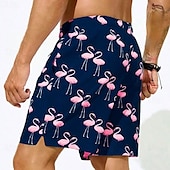 cheap Animals &amp; Birds-Men&#039;s Flamingo Bird Lined Shorts 2 in 1 Board Shorts Swim Shorts Mid Waist Hawaiian Vacation Holiday Beach Wear Side Pockets With Compression Liner Elastic Drawstring Waist Designer Clothing Apparel