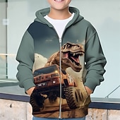 billiga Pojkens 3D-djur-Pojkar 3D Dinosaurie Huvtröja Kappa Ytterkläder Långärmad Vår Höst Förtjusande Sport Barn 4-12 år Blixtlås Gata Dagligen Normal
