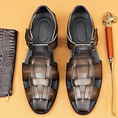 cheap Premium Leather Sandals-Luxury Men&#039;s Brown Leather Fisherman Sandals - Elegant Dress Footwear with Woven Straps
