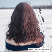 cheap Party Wigs-Synthetic Wig Wavy Curly Weave Layered Haircut With Bangs Machine Made Wig 16 inch A1 Synthetic Hair Women&#039;s Classic Comfortable Color Gradient Multi-color