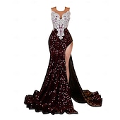 cheap Evening Dresses-Mermaid / Trumpet Evening Gown Elegant Dress Formal Court Train Sleeveless Crew Neck Sequined with Sequin