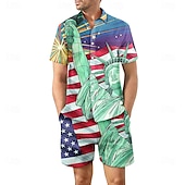 economico Set di camicie stampate da uomo-Giorno dell&#039;Indipendenza Americana Per uomo Bandiera Americana Statua della Libertà 2 pezzi Set di camicie Set Camicia Manica Corta Pantaloni corti Collo ripiegato Casual All&#039;aperto Casuale Quotidiano