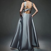 abordables Robes de Soirée-Robe de Soirée A-Line Robe de Fête Soirée Prom Longueur de Sol Sans Manches Col Ronde Coton Dos Nu avec Croisés