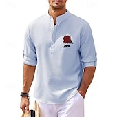 economico camicie casual da uomo-Per uomo Camicia popover Camicia Estiva Camicia casual Camicia da Spiaggia Camicia a maglia a nido d&#039;ape Nero Bianco Blu Azzurro cielo Grigio scuro Manica Lunga Rosa Classico Collo alla coreana Henley