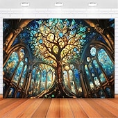 olcso Az élet fája falikép-Az Élet fája függő faliszőnyeg Fali művészet Nagy faliszőnyeg Fali dekoráció Fénykép háttér Takaró Függöny Otthon Hálószoba Nappali díszítés Ólomüveg Katedrális