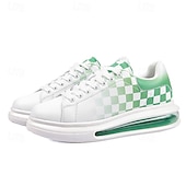 abordables Occasionnel-Baskets tendance à carreaux blancs et verts pour hommes avec semelle coussinée - chaussures décontractées élégantes pour le printemps et l&#039;été