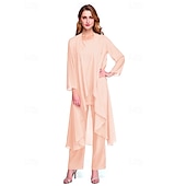 abordables Costumes-pantalons pour maman-Combinaison  Tailleur Mère de la Mariée Robe de Mariage Invitée Élégante Grande Taille Col Bateau Longueur au Sol Chiffon Sans Manches oui Wrap Inclus de Couleur Unie taille sur mesure gratuite