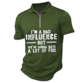 cheap Men&#039;s Fun Text Polo-Men&#039;s Text Zip Polo Shirts Short Sleeve Polo Shirts Collared Shirts Casual Outdoor Athleisure 3D Print Summer Black Red Dark Green