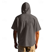cheap Business Casual-Men&#039;s Shirt White Cotton Shirt Casual Shirt Button Up Shirt Cotton Shirt Plain Vacation Street Black White Khaki Gray Short Sleeve Hooded Summer Clothing Apparel Button-Down