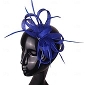 preiswerte Faszinator-Kopfschmuck Faux Leinen Hochzeits Pferderennen Cocktail Elegant Süß Mit Feder Kopfschmuck Kopfbedeckung