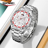 お買い得  クォーツ腕時計-SKMEI メンズ サン ムーン スター スチールベルト 時計 多機能 三眼 六針 タイミング ナイトライト ポインター 時計