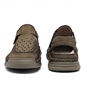 abordables sandalias de exterior-Sandalias beige sin cordones para hombre con diseño perforado y suela acolchada para paseos casuales y ropa de playa.