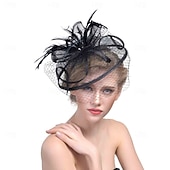 levne Fascinátory a klobouky-Fascinátory Organza Baret 30. léta Se širší krempou Dovolená Čajový dýchánek Kentucky Derby Dostih Dámský den Elegantní Vinobraní Jednoduchý S Peří Čistá Barva Přílba Pokrývky Hlavy
