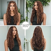 voordelige Synthetische trendy pruiken-Synthetische pruiken Losse krul Diepe Golf Gelaagd kapsel Diepe scheiding Machinegemaakt Pruik 71.1 cm A1 Synthetisch haar Dames Elastisch Klassiek Haar met highlights / balayage Donkerbruin