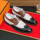 abordables Officiel-Chaussures richelieu à bout golf tricolores pour hommes en noir, blanc et marron, chaussures de spectateur en cuir d&#039;inspiration Gatsby pour fêtes vintage, mariages et soirées formelles
