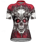 cheap Women&#039;s Jerseys-Women&#039;s Cycling Jersey Short Sleeve Bike Tee Tshirt Jersey with 3 Rear Pockets Mountain Bike MTB Breathable Quick Dry Anatomic Design Wicking Wine Red Black Red Skull Sports Clothing Apparel
