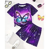 abordables Visión 3D de la Chica &amp; Brillo-Chica 3D Mariposa Camiseta y Bermudas Conjunto Manga Corta Verano Primavera Deportes Moda Diario Niños 4-12 años Cuello Barco Exterior Vacaciones Deportes A Medida