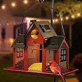 cheap Backyard Birding &amp; Wildlife-Solar Bird Feeders for Ourside,Bird House Squirrel Proof Feeder,Hanging Metal Mesh Wild Window Large Finch Cardinal Feeder Nest Houses,Bird Outdoors and Garden Decoration