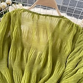 levne Oblečené topy-Dámské Halenka Šifonové topy Bez vzoru stylové Dlouhý rukáv Nahoře nabírané Do V Crop Tops Dovolená Jdeme ven Nabírané šaty Černá Bílá Fialová Trávová zelená Jaro