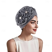 abordables Fascinators-Coiffure Mélange Polyester / Coton Chapeau souple Turbans Mariage Église Avec Perlage Paillettes Casque Couvre-chef