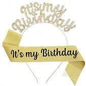 voordelige Verjaardagsfeest Benodigdheden-verjaardagsfeestje modieuze verjaardagsversieringen 2-delige set voor meisjes en vrouwen hoofdband en sjerp met &#039;it&#039;s my birthday&#039; verkrijgbaar in meerdere kleurencombinaties