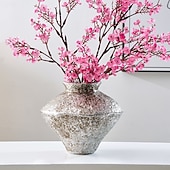 رخيصةأون فازات وسلال-مزهرية زخرفية مستوحاة من الجرار الخزفية العتيقة – مزهرية زهور عتيقة من الراتينج باللون الذهبي/الفضي، مصنوعة يدويًا للمنزل &amp;قطعة ديكور للحفلات