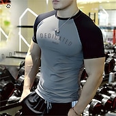 cheap Men&#039;s Casual T-shirts-Men&#039;s Gym Shirt Compression Shirt Fitness Shirt Crew Neck Short Sleeves Casual Daily Gym Quick dry High Stretch Sweat wicking Patchwork Color Block Black White Hot Stamping Activewear Polyester