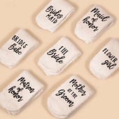 abordables Decoraciones de bodas-calcetines de peluche con letras para despedida de soltera, novia, dama de honor, madre del novio, boda, regalo de despedida de soltera